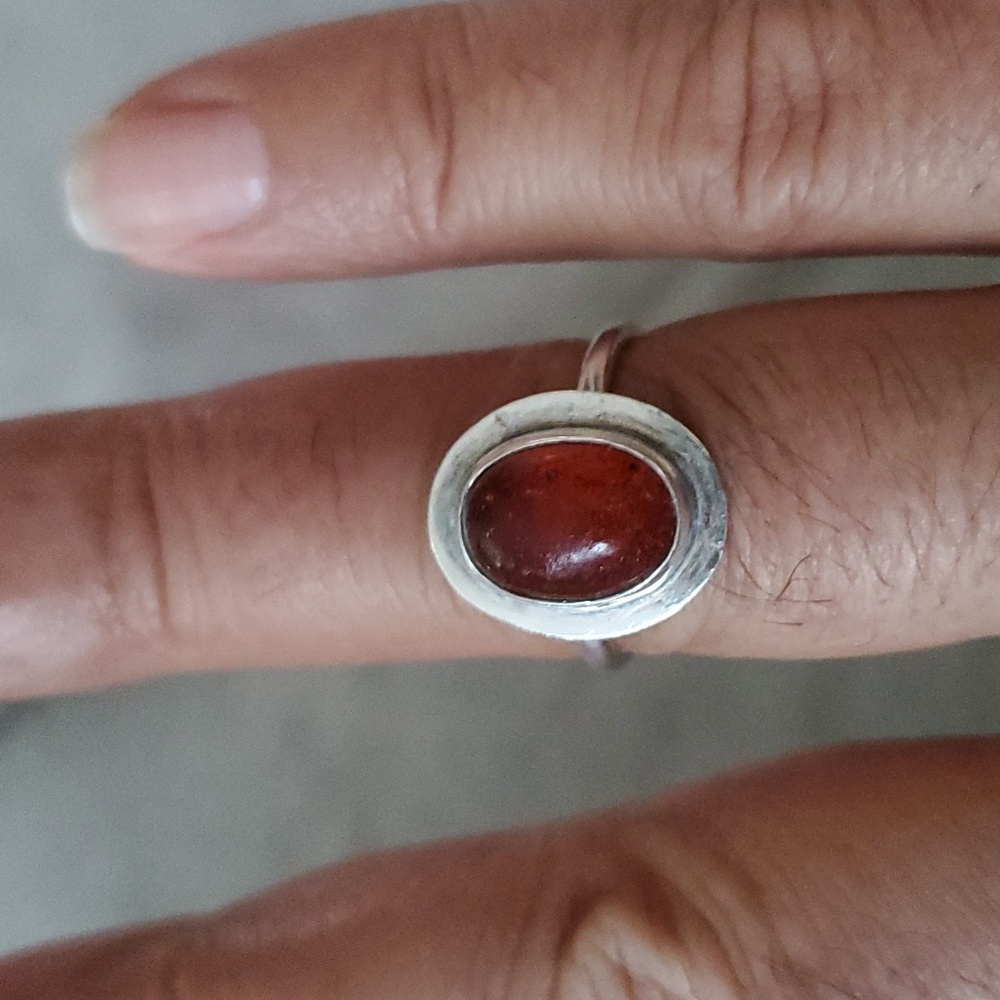 Silver Amber Solitaire Ring - image 1